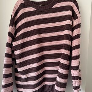 Free People Pink and Brown Striped Sweater